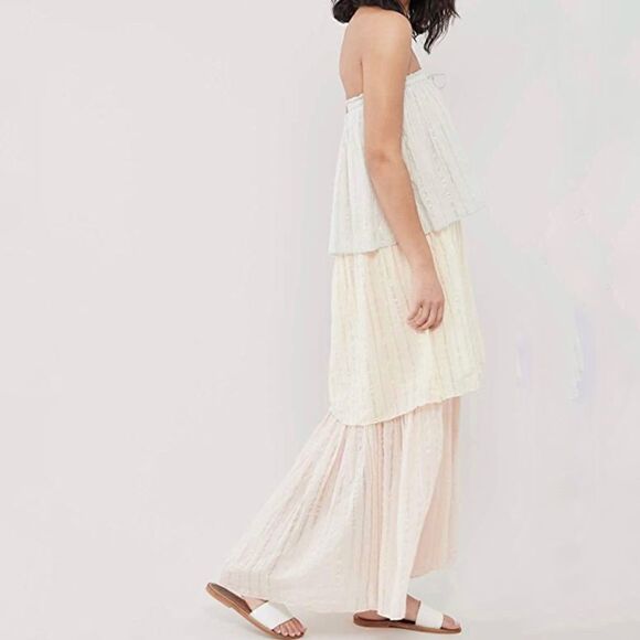 PQ Swim Golden Hour Briar Maxi Dress Swim Cover Strapless Block Tiers Pleated - Picture 14 of 15